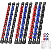 Reniteco 9-Pack Socket Organizer Set, 1/4" x 48 3/8" x 45 1/2" x 36 Clips | 129 Clip Capacity, Havy-Duty ABS Socket Rails, Removable Clips, Drive Socket Storage, Toolbox Drawer or Wall Mount