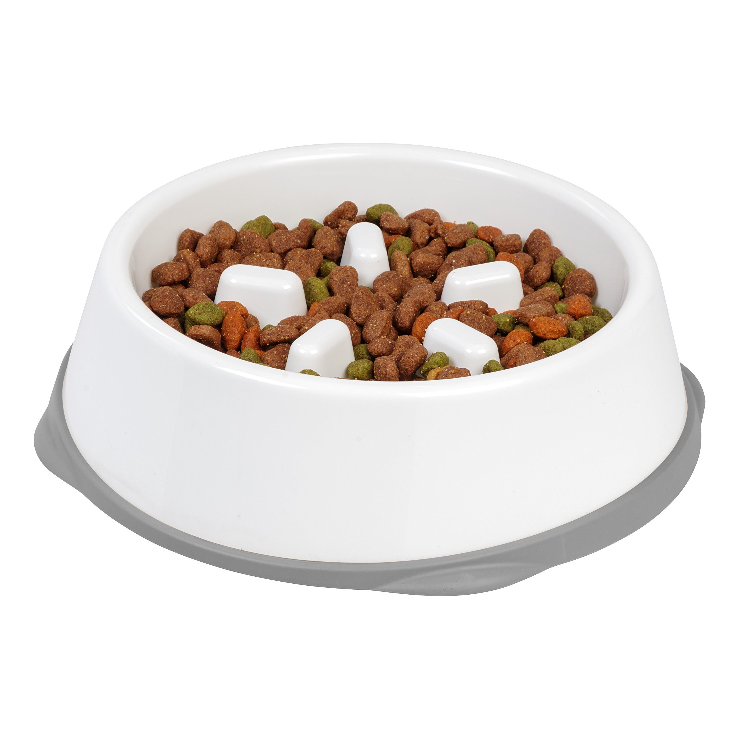 IRIS USA 4-Cup Slow Feeder Bowl, Anti-Choking & Anti-Slip Puzzle Dish for Healthy Digestion, Long Snout Dogs & Cats, BPA & PVC-Free, White/Gray