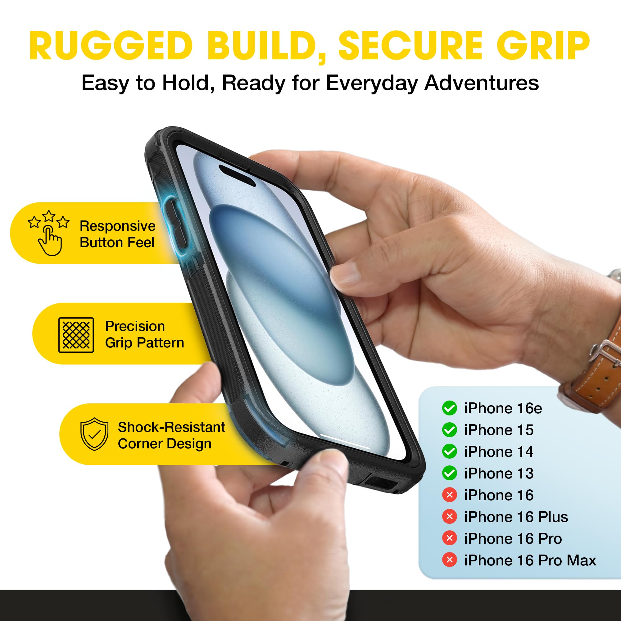 OtterBox Defender MagSafe Case for iPhone 16e, iPhone 15, iPhone 14, iPhone 13 – 7X Military-Grade Drop Protection, Rugged Grip Texture, Strap Anchors, Port Covers – Non-Retail Packaging – Black