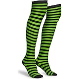 Skeleteen Black and Green Socks - Over the Knee Striped Thigh High Costume Accessories Stockings for Men, Women and Kids