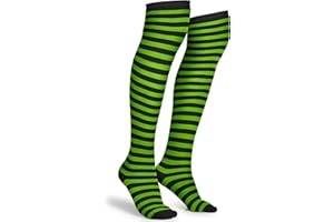 Skeleteen Black and Green Socks - Over the Knee Striped Thigh High Costume Accessories Stockings for Men, Women and Kids