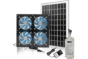 HNRLOY Solar Exhaust Fan with 6000mAh Battery,Solar Chicken Coop Powered Fan with 25W Solar Panel & 4 Pcs High-Speed Brushless DC Ventilation Fans for Greenhouses,Shed,Attics,Barns,Dog Houses & Windows