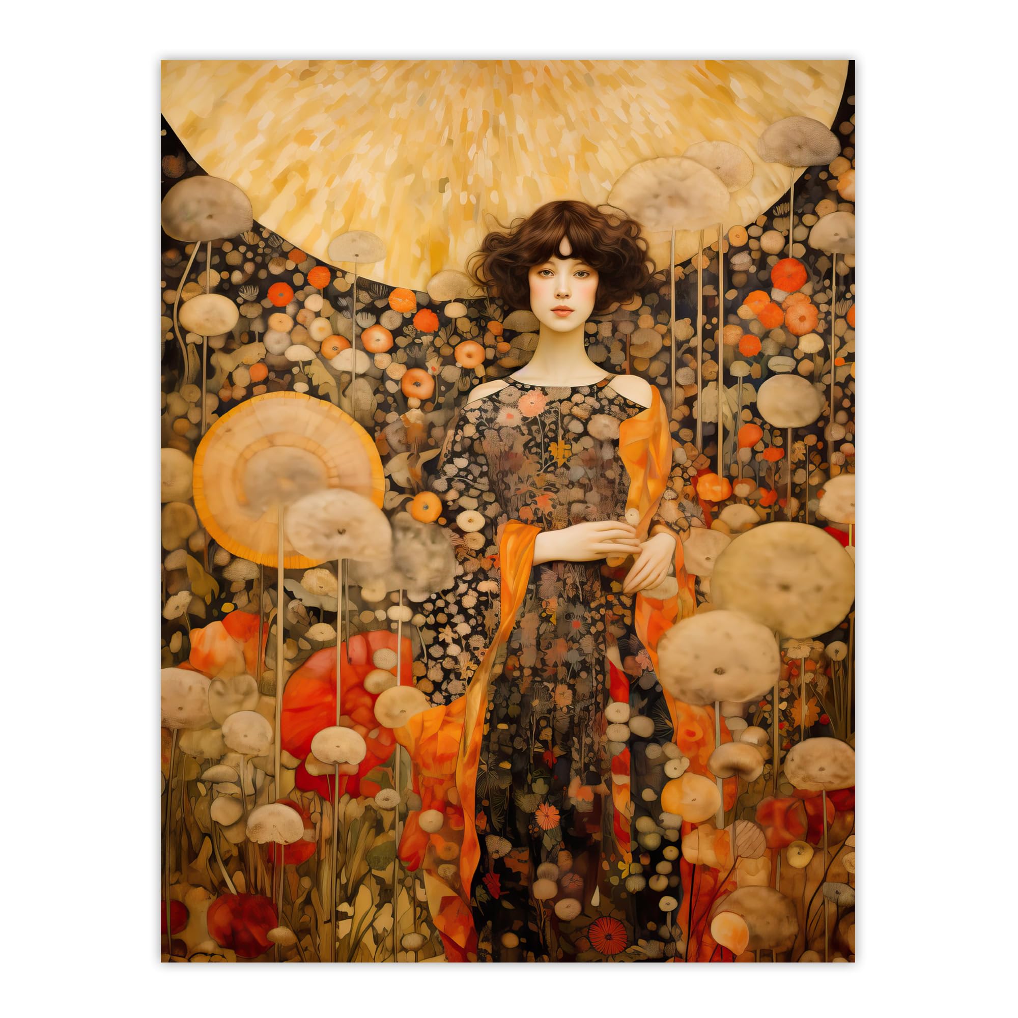 Artery8 The Girl In The Dandelion Dream By Dianne Knope Klimt William Morris Inspired Style Wildflower Meadow Extra Large XL Wall Art Poster Print