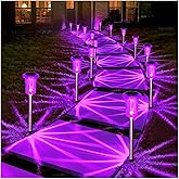 DenicMic Solar Lights Outdoor 10 Pack Waterproof Purple LED Stainless Steel Stake Outside Lights for Yard Pathway Garden Driveway Walkway Landscape Path Lighting