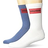 HUGO mens Two Pack Red Logo Design Quarter Ribbed Socks