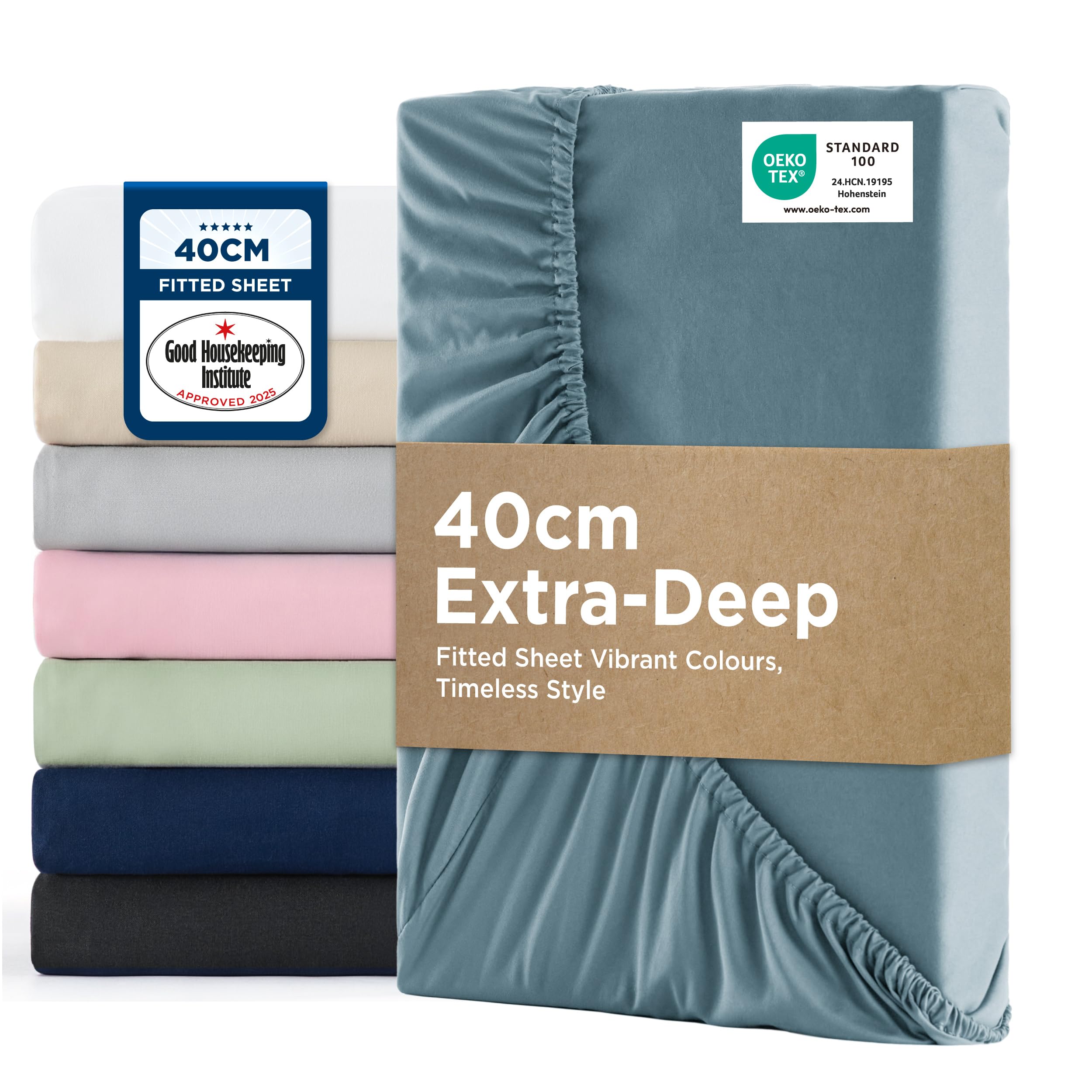 Bedsure Small Double Fitted Sheet - Bed Sheets Extra Deep Pocket 16 Inches (40 cm), Soft Brushed Microfiber for 3/4 Bed, Grey-blue, 122x190cm — image 1