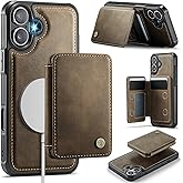 Usroom Compatible with Magsafe for iPhone 16 Wallet Case Magnetic Card Holder, RFID Blocking 2 in 1 Detachable Kickstand Shockproof Case for Women Men, Brown