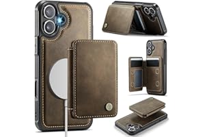 Usroom Compatible with Magsafe for iPhone 16 Wallet Case Magnetic Card Holder, RFID Blocking 2 in 1 Detachable Kickstand Shockproof Case for Women Men, Brown