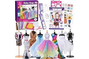 Lorfancy 500+ Fashion Designer Kits for Girls Kids Fashion Sketchbook Drawing Book Design Games Toddler DIY Stickers Stencils Activity Set Design Sketch Book Clothing Sewing Birthday Christmas Gifts