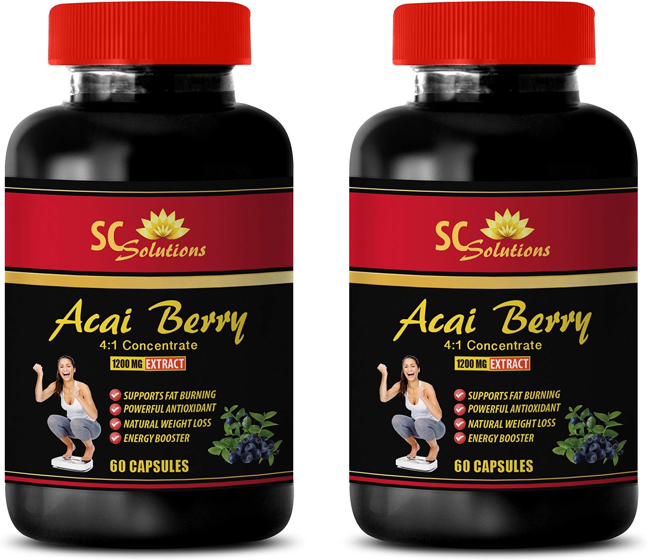 Energy - ACAI Berry Extract 1200 Mg - acai Juice Super Fruit - 2 Bottles (120 Capsules)