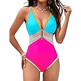 Blooming Jelly Womens One Piece Swimsuits Tummy Control Bathing Suit Modest Swim Suits Neon Color Block Swimwear