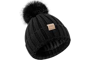Winter Warm Children's Pompom Hat Fleece Lined Knit Beanie for Kids Aged 3-9, Perfect for Boys and Girls Black, Black, One Si