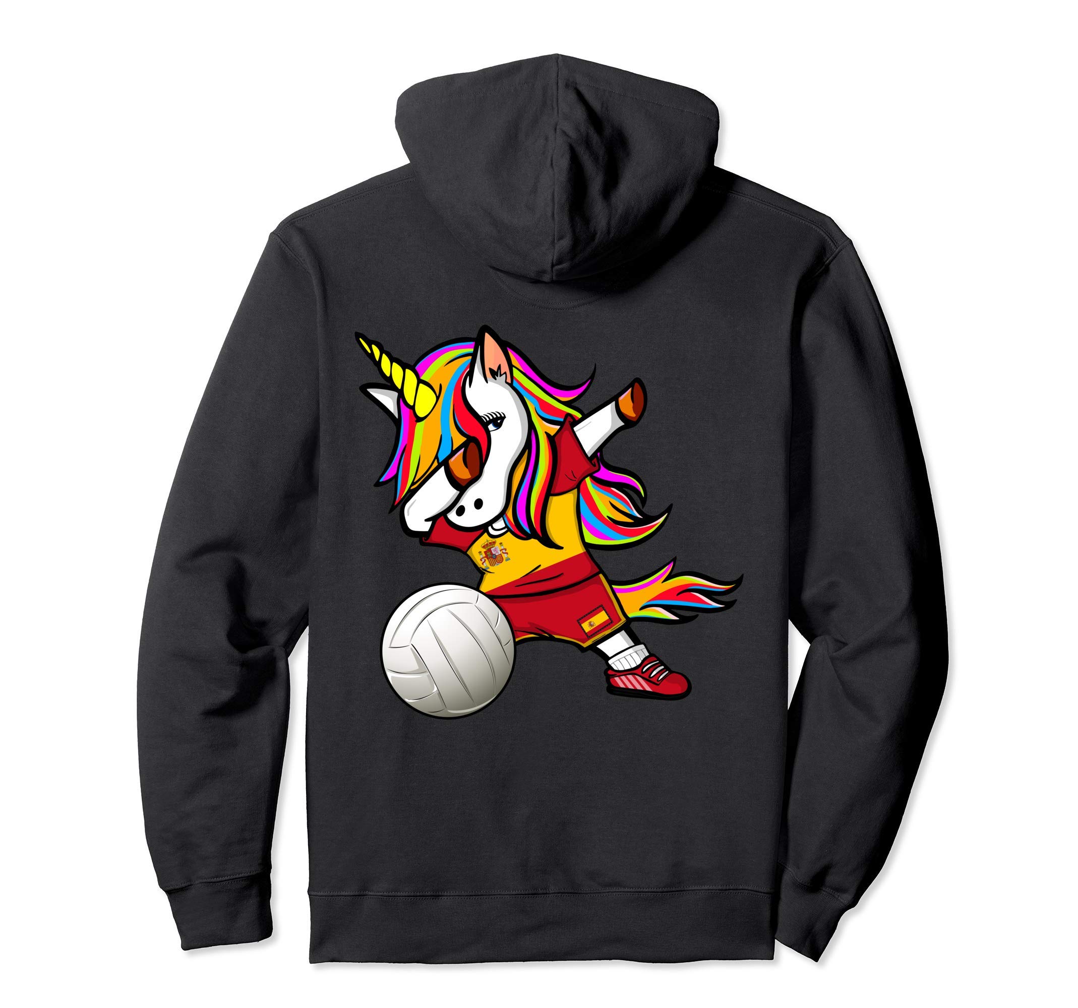 Dabbing Unicorn Spain Volleyball Fans Jersey - Spanish Flag Pullover Hoodie