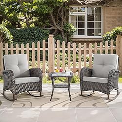 HUMMUH 3-Piece Outdoor Rocking Chairs,All-Weather