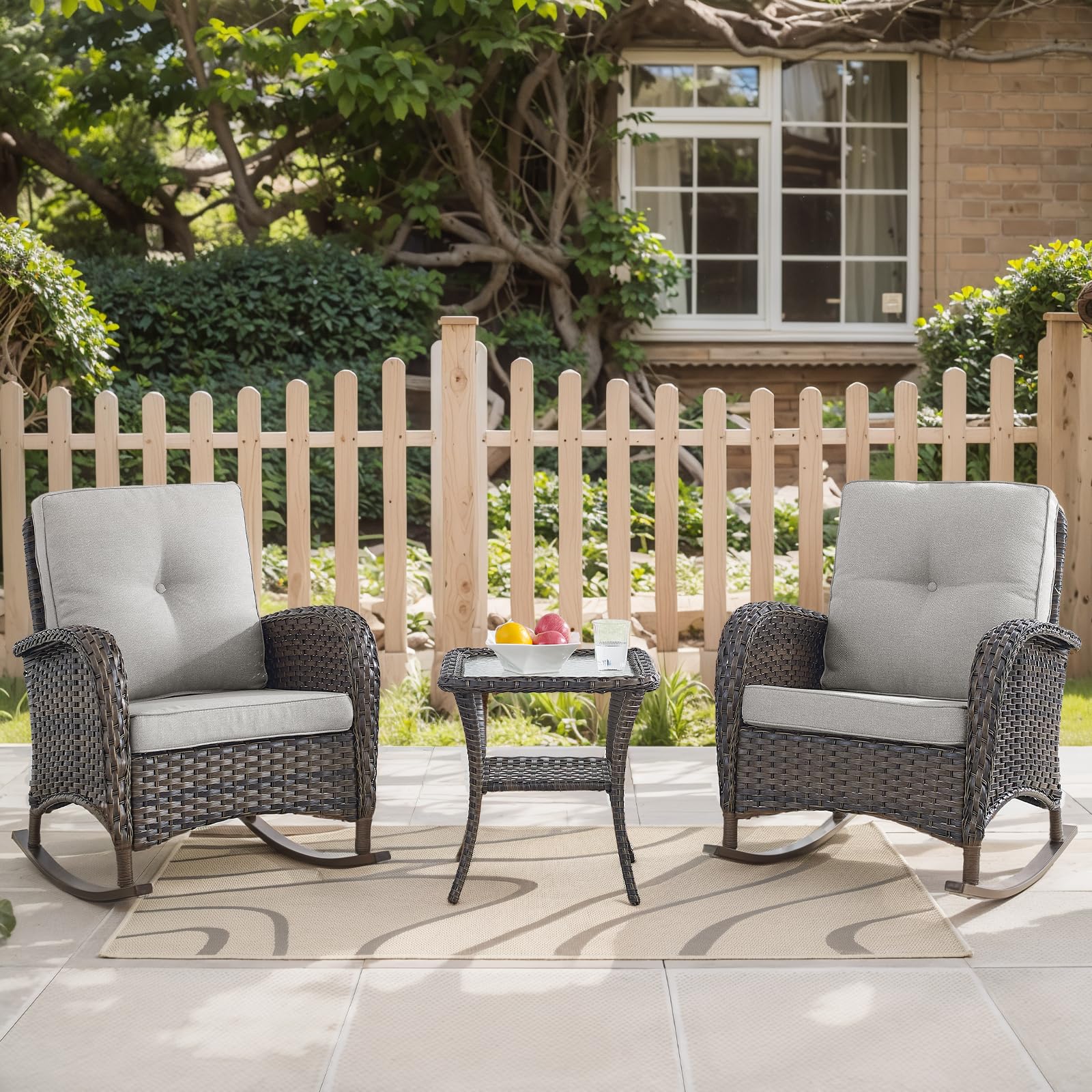 HUMMUH 3-Piece Outdoor Rocking Chairs,All-Weather