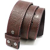 BC Belts Leather Belt Strap with Colored Stitching and Embossed Western Scrollwork 1.5" Wide with Snaps