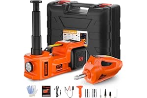 GEVEELIFE Electric Car Jack, 5 Ton 12V Hydraulic Jack Lift with 480N.M Impact Wrench, Car Jack Kit Built-in Inflatable Pump, for SUV MPV Sedan Truck Change Tires Garage Repair with LED Light, Orange