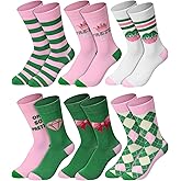 Newcotte 6 Pairs Pink and Green Sorority Socks for Women Funny Pretty Girl Pattern Crew Socks for Friends Sisters