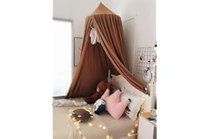 KingKara Crib Bed Canopy for Kids Girls, Round Dome Netting Mosquito Net Canopy Bed Curtain for Play Room Baby Bed Indoor Outdoor Princess Castle Hanging House Decoration (Coffee)