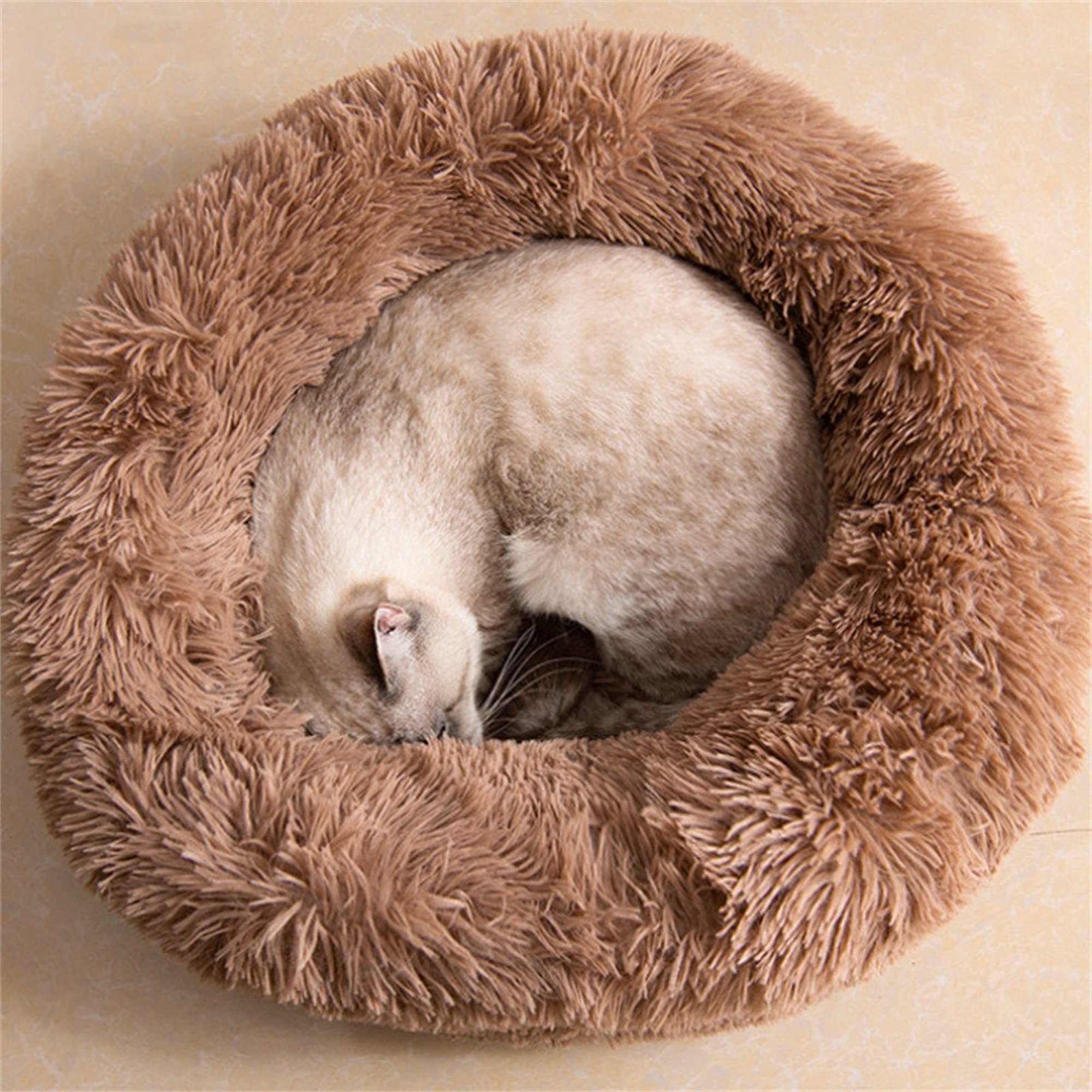 Photo 1 of Gavenia Cat Beds, 23.6''x23.6'' Washable Donut Bed, Plush Cushion, Waterproof Bottom, Calming & Self-Warming, Coffee