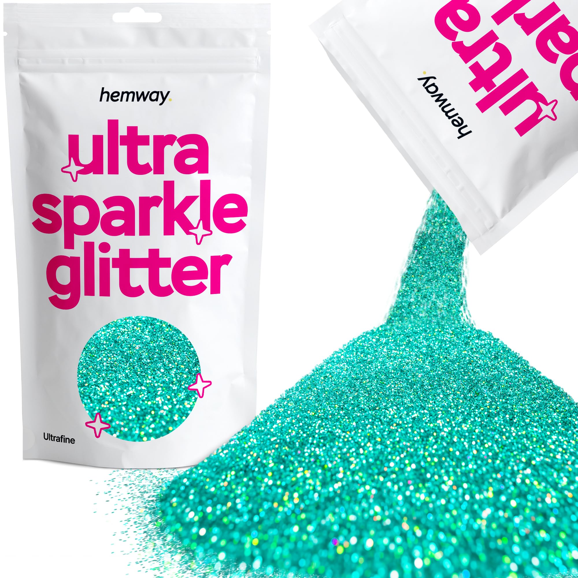 Hemway Ultra Sparkle Glitter Turquoise Blue Holographic 100g Ultrafine | Glitter for Arts & Craft, Makeup, Nail Art, Crafting, Card Making, Sparkle Decoration
