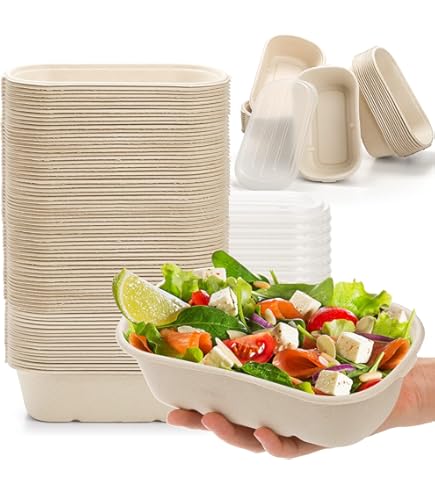 TINSKY Papierschalen Mit Deckel – 50 Stück, 900 Ml, Ideal Für Takeaway, Partys Oder Catering, Mikrowellengeeignet