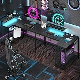 Bestier 132.5CM L-Shaped Desk Carbon Fibre Surface 3 Power USB Ports view 2