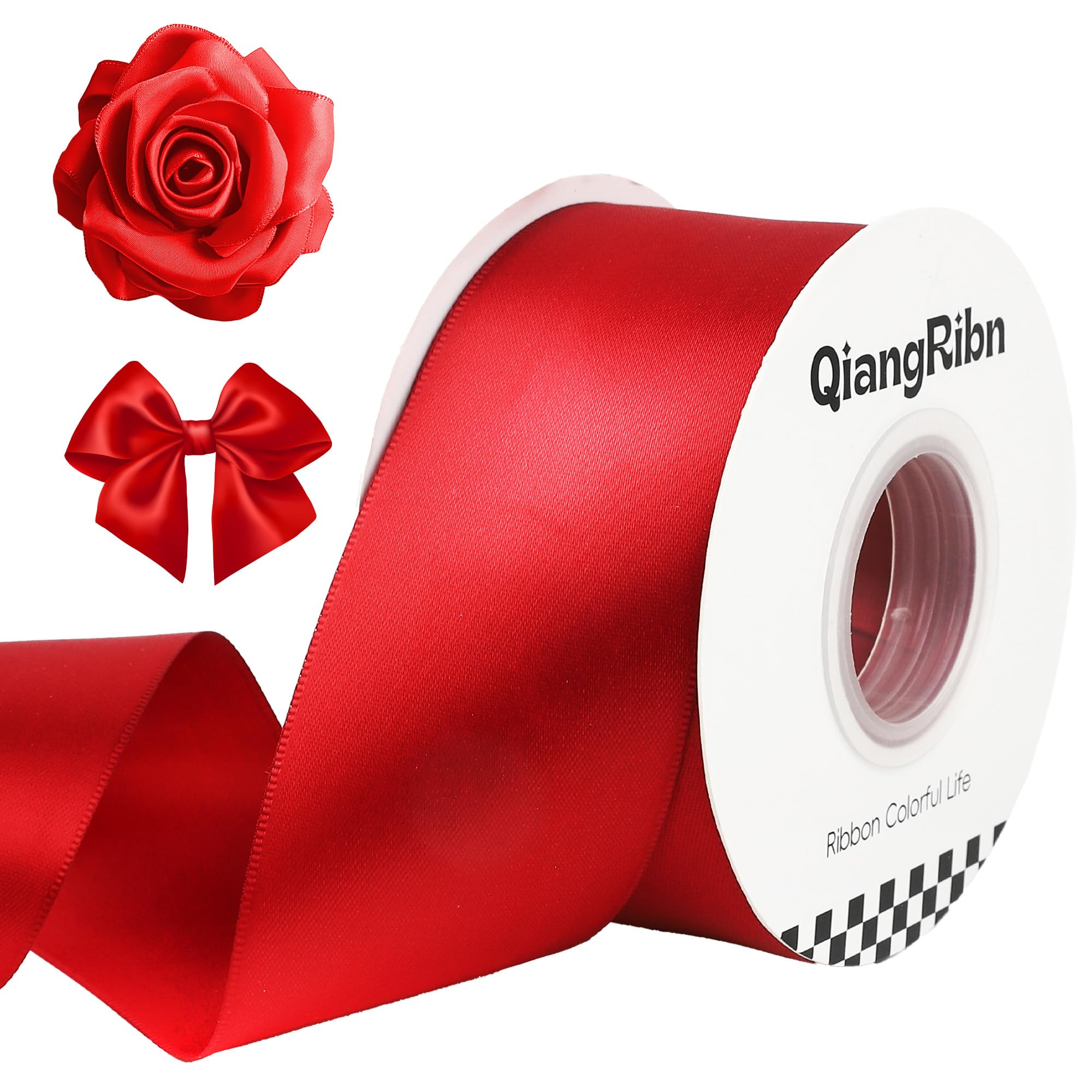 Photo 1 of 2Inch 25Yards July of 4t Red Satin Ribbon Double Side Fabric Ribbon for Gift Flower Wrapping Bow Handwork Roses Packing Ribbons for Party Invitation Independence Day Decorations DIY Crafts