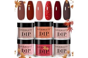 AZUREBEAUTY Dip Powder, Brown Red Glitter 6 Colors Dipping Powder Starter Kit French Nail Art Manicure DIY Salon for Women, No Need Nail Lamp Cured