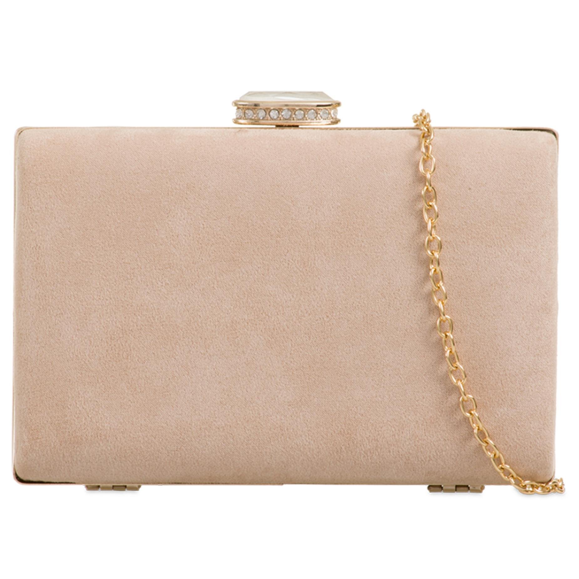 Purple Possum® Beige Clutch Bag Hard Compact Style Evening Bag Ladies Nude Faux Suede Box Shoulder Bag Purple Possum Prom Bag diamante Wedding Purse Box Handbag
