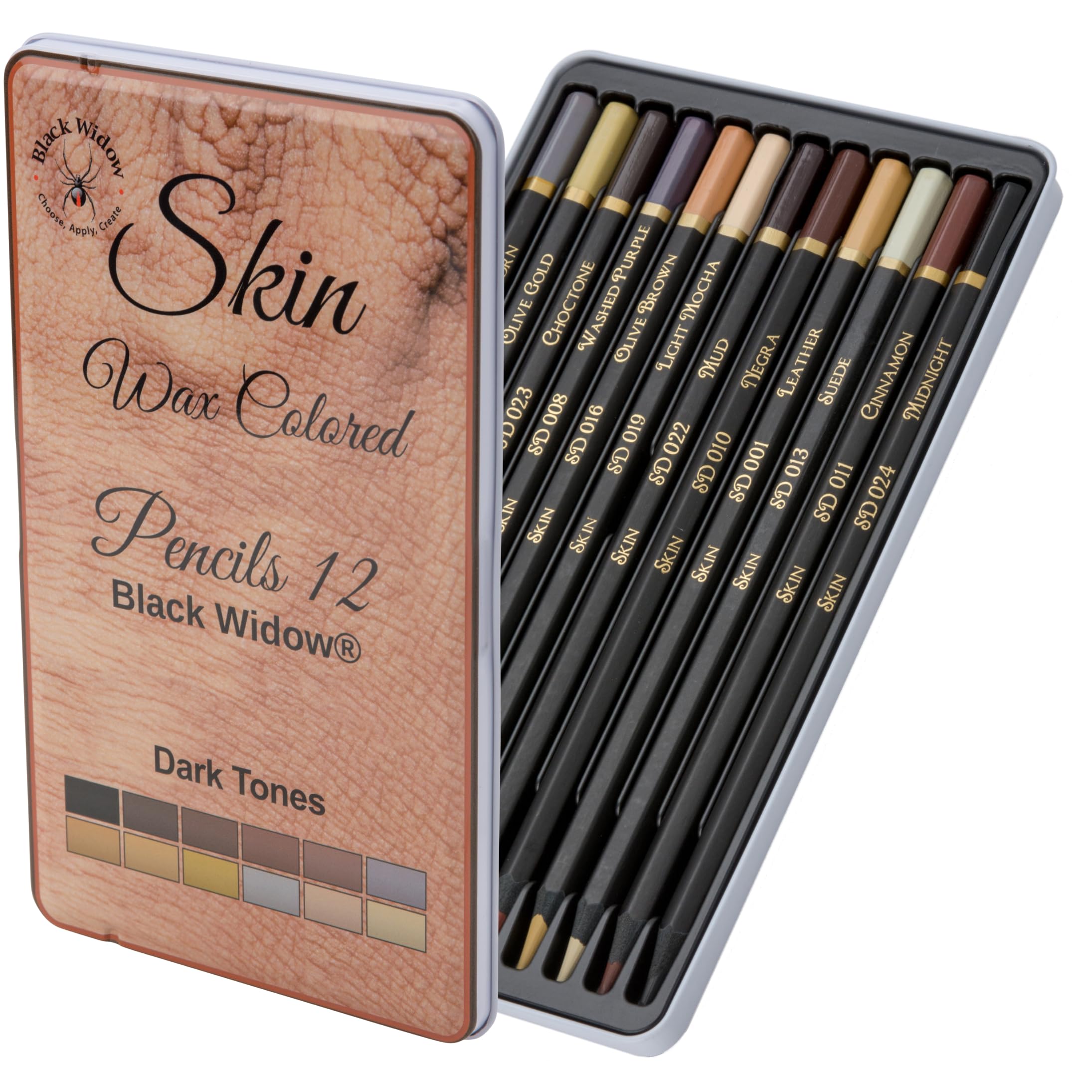 Black Widow Dark Tone Skin Pencils Perfect Coloured Pencils Set For Adults and Drawing Pencil For Artists, Ideal Portrait Set Colouring - Now With Light Fast Ratings