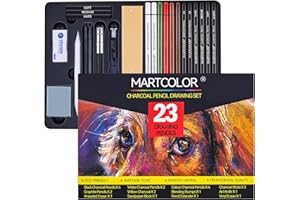 MARTCOLOR Charcoal Drawing Set, Set of 23, Graphite Pencils, Black & White Charcoal Pencils for Drawing, Sketching, Shading, Blending, Artist Pencils for Beginners & Pro Artists ﻿