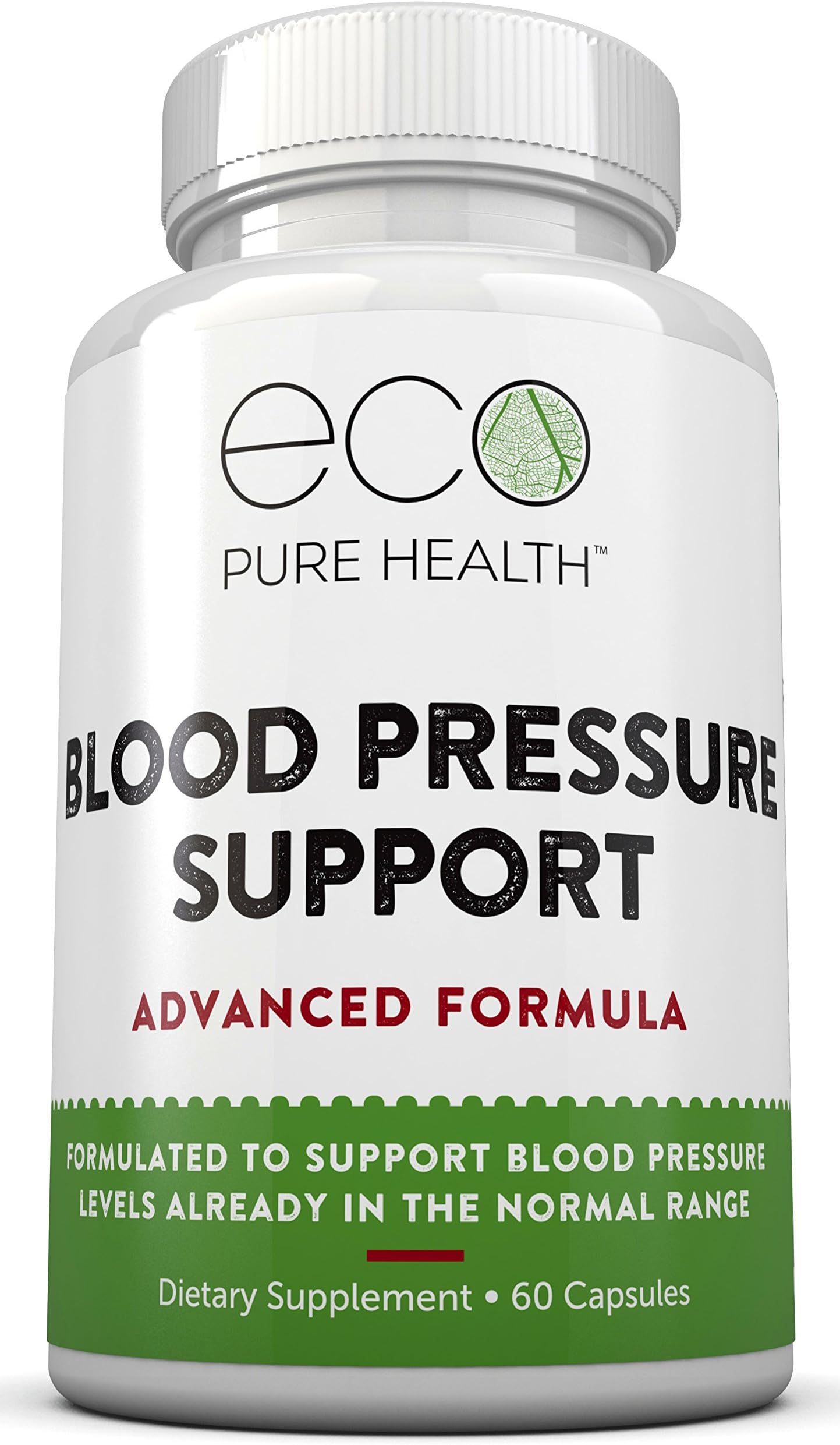 Blood Pressure Support Supplement, with Garlic Powder, Vitamin B6, Vitamin B12, Hawthorn Extract & More, 60 Capsules by Eco Pure Health