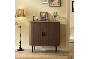 FiveWillowise 31''W Walnut Buffet Sideboard Cabinet with Storage, Fluted Accent Storage Cabinet with Curvy Edge, Sliding Door, Freestanding Credenza, Console Table for Living Room, Kitchen, Hallway
