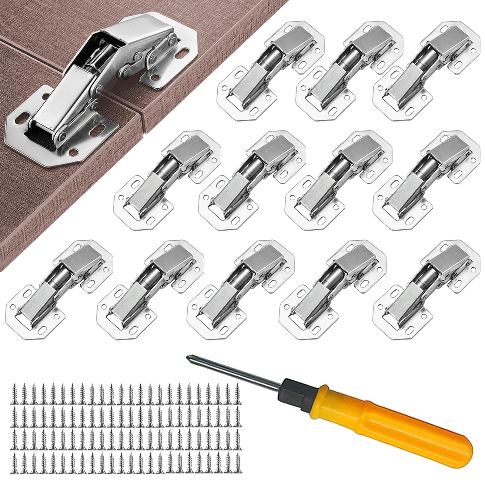 Jiaxitek 12 Pcs Cabinet Hinges, 90-Degree Hinges for Kitchen Cupboards, Bedroom Wardrobes, Dining Room Cabinets, and Bathroom Doors - Full Coverage