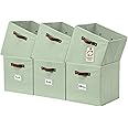 DECOMOMO Storage Bins | Cube Storage Bin with Label Holders, Fabric Storage Cubes for Organizing Shelves Closet Toy Clothes (10.5" x 11" / 6pcs, Sage Green)