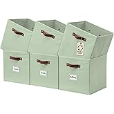 DECOMOMO Storage Bins, Cube Storage Bin with Labels, Fabric Storage Cubes for Shelves (10.5" x 11" / 6pcs, Sage Green)