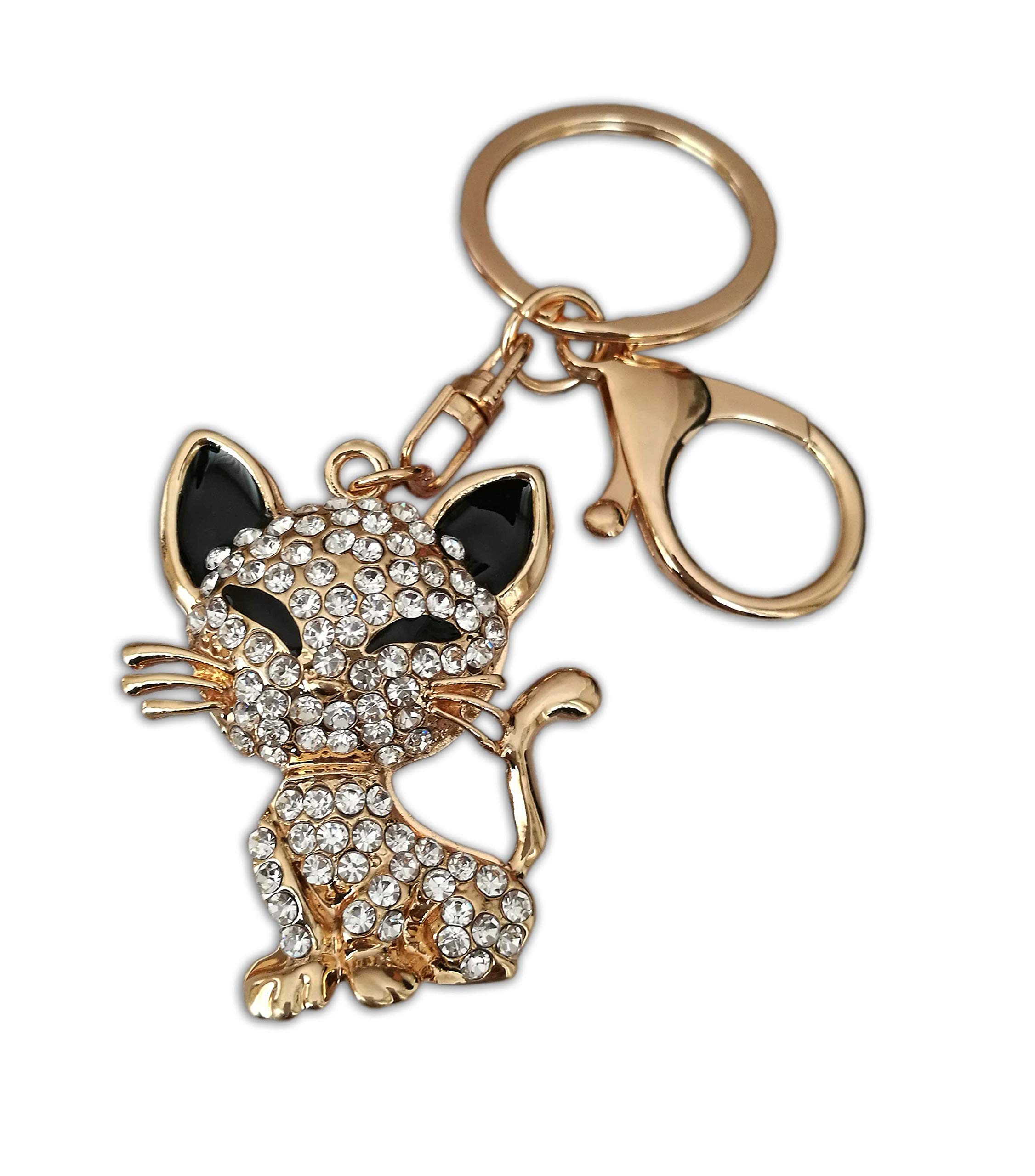 Eillwin Sparkling Cat Keychain - Rose Gold Tone Kitty Keyring with Crystals - Bling Pet Bag Charm & Accessory - Ideal for Animal Lovers & Girls