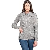 SAOL Irish Cardigan Sweater for Women 100% Merino Wool Aran Celtic Knit Ladies Coat with Pockets