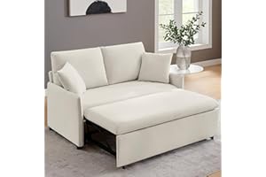 PILITA 55’’ Sofa Bed, 2 in 1 Sleeper Sofa with Detachable Chenille Cover, Easy to Assemble, Recliner Lounge, Comfy Futon Pull Out Couch for Living Room/Office/Apartment (Beige)