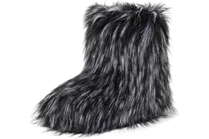 CEPEPRIN Women's Faux Fur Boots Furry Fuzzy Snow Boots Fluffy Winter Boot Warm Comfortable Mid-Calf Boot Outdoor Indoor Flat Shoes