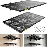 Avalution 2 Pack 2x3ft Garage Shelving Wall Mounted with Hooks,650lbs | Total 24&rdquo;x72&rdquo; Heavy Duty Garage Wall Shelf,Adjustable,Black Rustproof Finish,Floating Storage Shelves for Garage &amp; Workshop