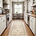 EISUROM Washable 2'6''x8' Runner Rug - Non-Slip Vintage Runner Rug for Entryway Low-Pile Medallion Long Rugs for Hallway Waterproof Traditional Runner Rugs Indoor Thin Kitchen Rug (Orange/Yellowish)