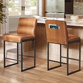 VASAGLE Bar Stools Set of 2, Counter Height Chairs with Backs, 26.4-Inch | Transitional Barstools, Synthetic Leather with Stitching, Caramel Brown and Ink Black, EKHO Collection ULBC116KN01S