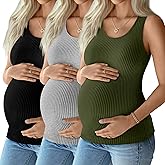 Locoowai 3 Pack Women's Maternity Tank Tops Sleeveless Racerback Summer Pregnancy Shirts Ribbed Knit Mama Clothes