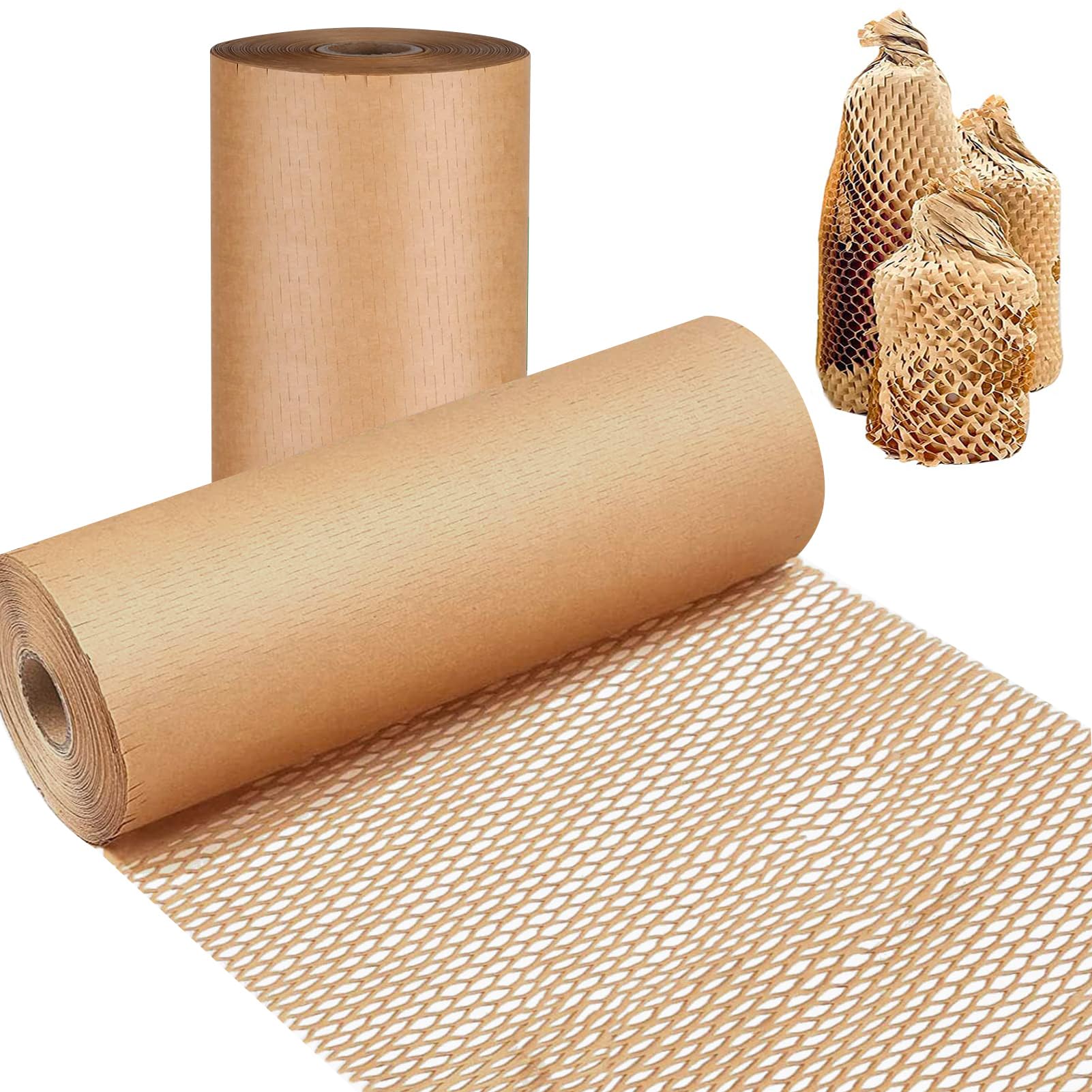 Honeycomb Packing Paper - Biodegradable Alternative to Bubble Wrap, 30cm x 30m Eco-Friendly Kraft Packing Paper for Moving, Shipping, and Packaging Breakables Brown