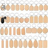 Cunno Wood Engraving Blanks Wooden Keychain Assorted Shape Unfinished Wooden Key Tag with Ring for DIY Gift Craft Accessories (20 Pcs)