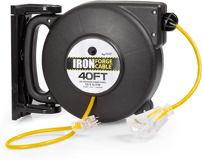 40 Ft Retractable Extension Cord Reel 2 In 1 Mountable & Portable