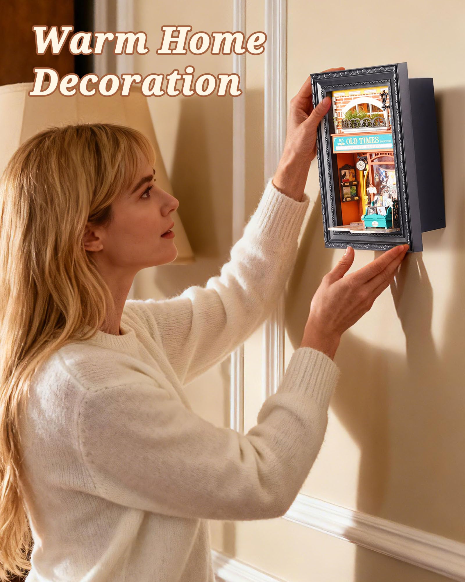 Rolife DIY Miniatur Haus für Erwachsene Wandhängbares Miniatur Puppenhaus mit LED Lichtern Wohnkultur 3D Puzzle Kreatives Geschenk für Erwachsene (Alte Buchhandlung) 4