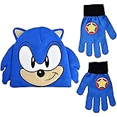 Concept One Sonic The Hedgehog Beanie Hat and Glove Set, Kids Knitted Winter Hat and Gloves